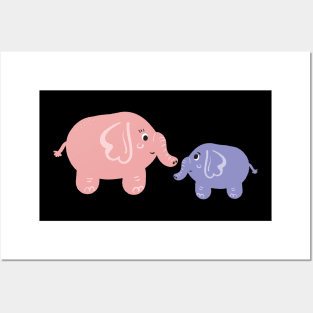 Mom and Baby elephants Posters and Art